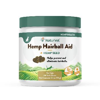 NaturVet Hemp Hairball Aid Plus Hemp Seed Cat Soft Chews, 60 count